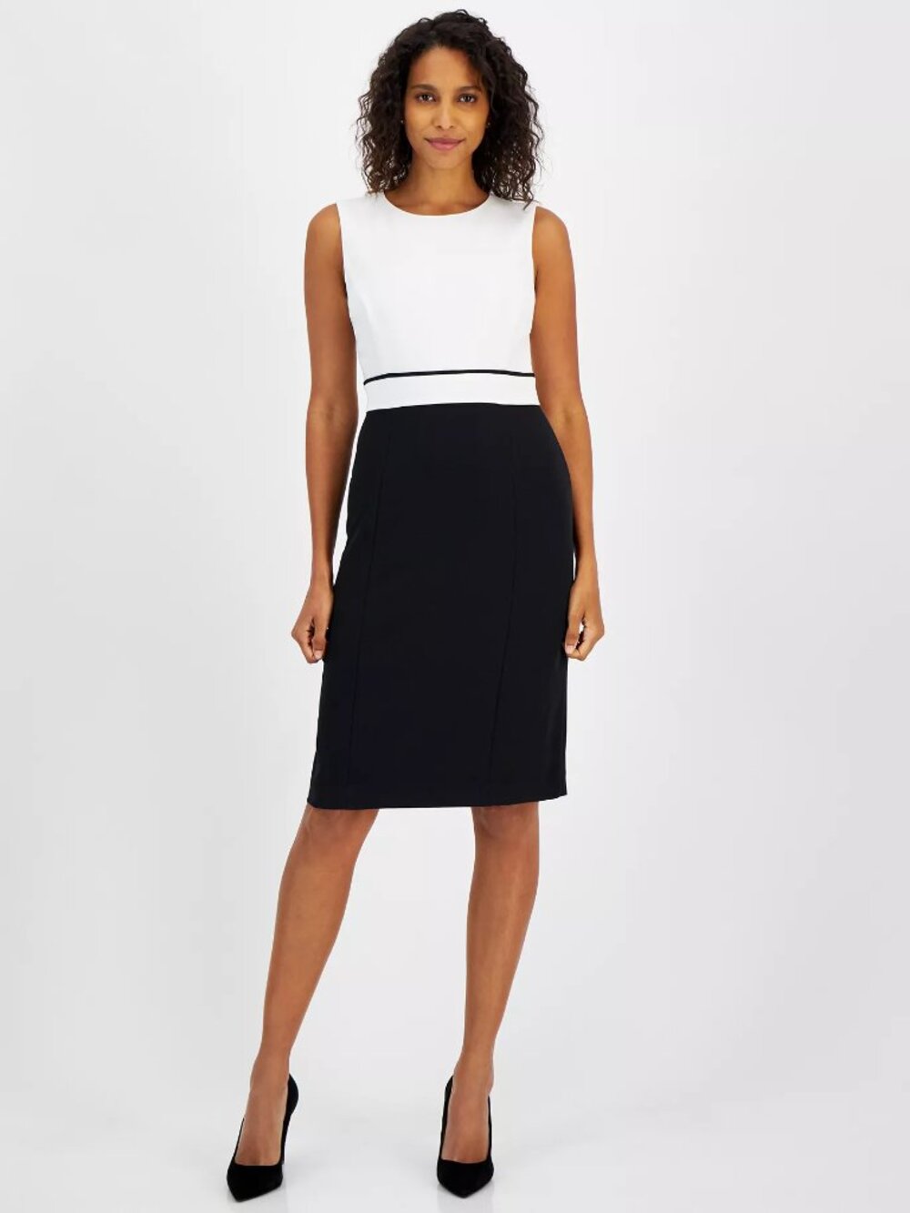 Kasper Black and White Sleeveless Colorblock Midi Dress SZ 20W